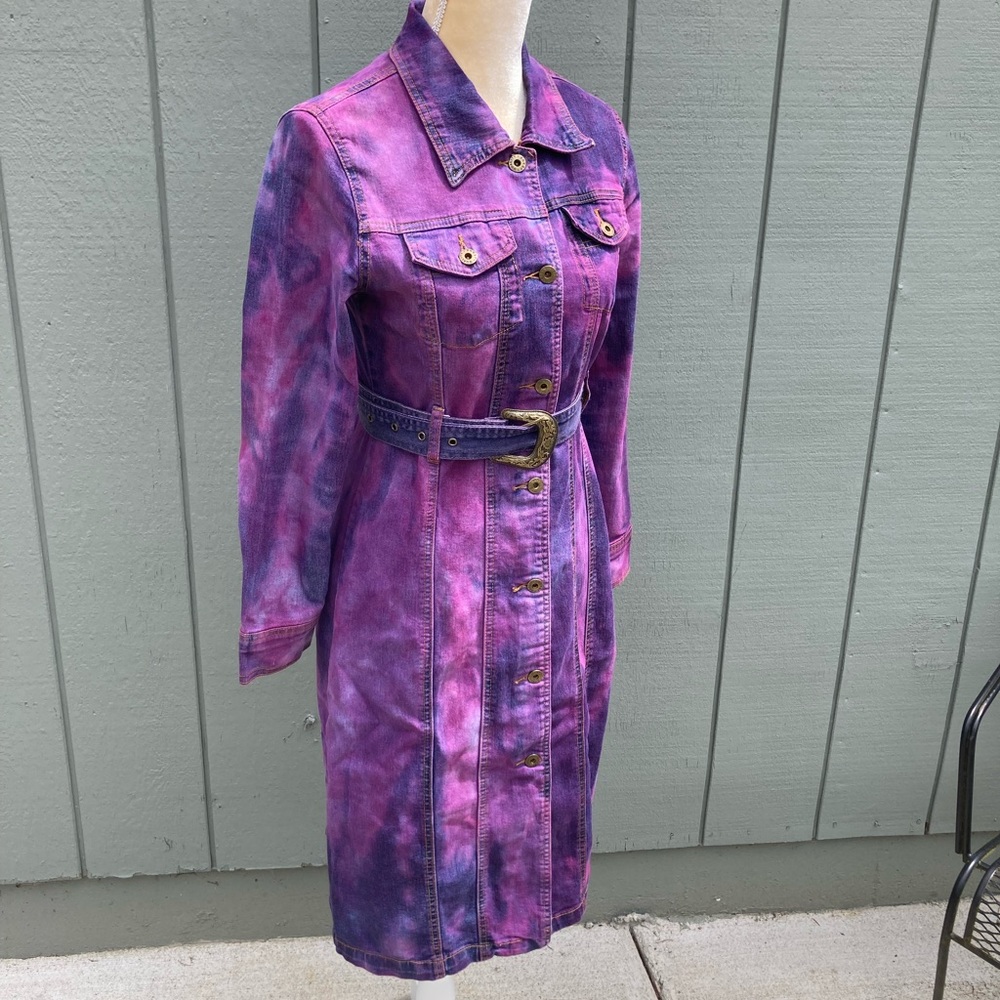 Dyed vintage denim long jean jacket - Picture 11 of 16